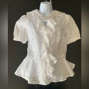 Ralph Lauren Polo White Frill Button Down Blouse - Size 2